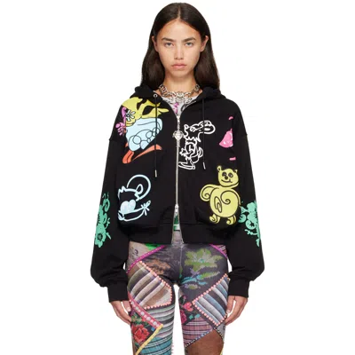 Chopova Lowena Black 'friends Of Cl' Zip Hoodie