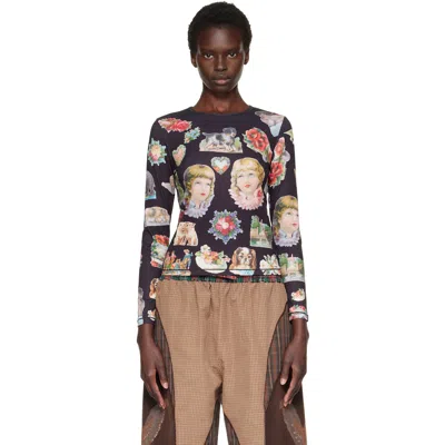 Chopova Lowena Black Snippets Fitted Jersey T-shirt In Brown