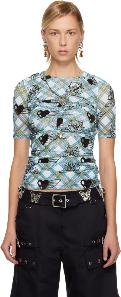 Chopova Lowena Blue & White Sonicscape Mesh Short Sleeve T-shirt
