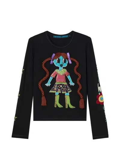 Chopova Lowena Blue Emma Beaded Long-sleeve T-shirt In Brown