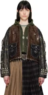 Chopova Lowena Brown Afterclap Leather Jacket In Brown And Black