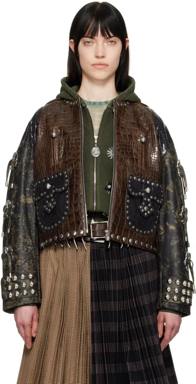 Chopova Lowena Brown Afterclap Leather Jacket In Brown And Black