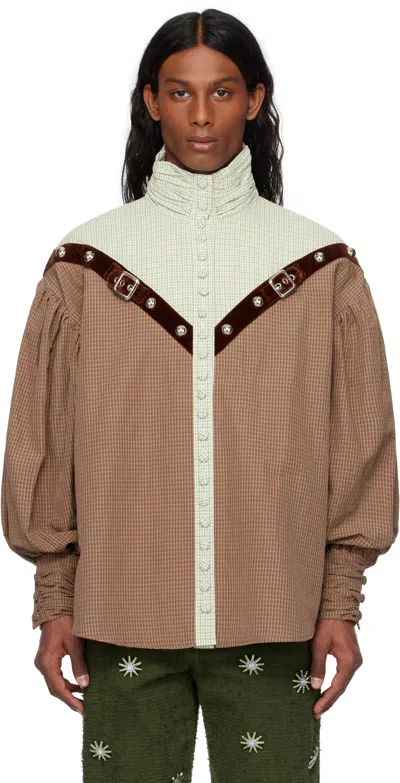Chopova Lowena Brown & Green Atwixt Shirt In Multi Tartan