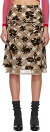 Chopova Lowena Brown & White Sonicscape Mesh Knee Midi Skirt In Brown