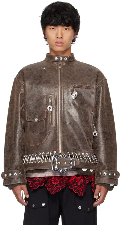 Chopova Lowena Brown Belted Leather Jacket