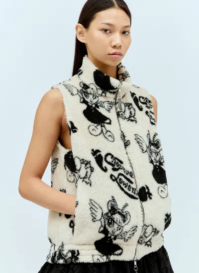 Chopova Lowena Cartoon Fleece Waistcoat In Cream