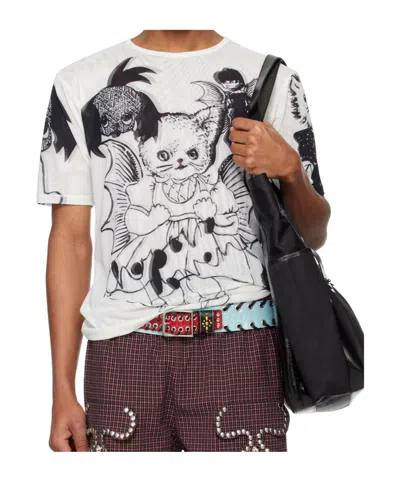 Chopova Lowena Cat Consort Short Sleeve Mesh T-shirt In White
