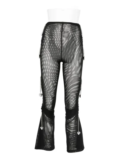 Chopova Lowena Chain-embellished Mesh Flared Trousers In Black