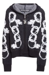 Chopova Lowena Black Chain Link Hooded Cardigan In Black And White