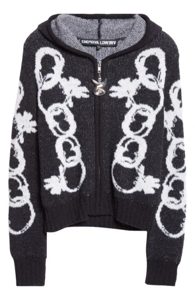 Chopova Lowena Black Chain Link Hooded Cardigan In Black And White