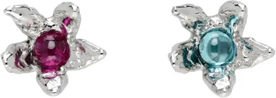 Chopova Lowena Silver Claw Flower Stud Earrings In Silver Multi