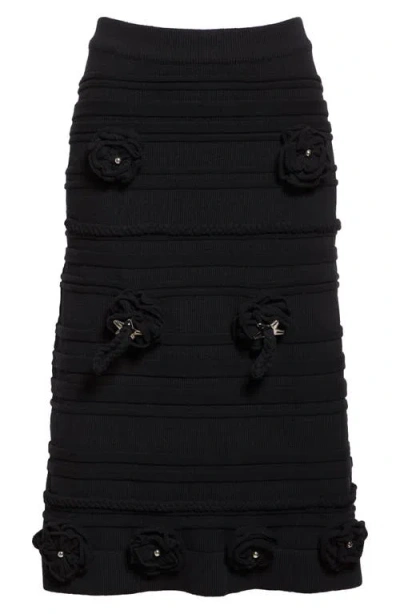 Chopova Lowena Club Floral Appliqué Rib Sweater Skirt In Black