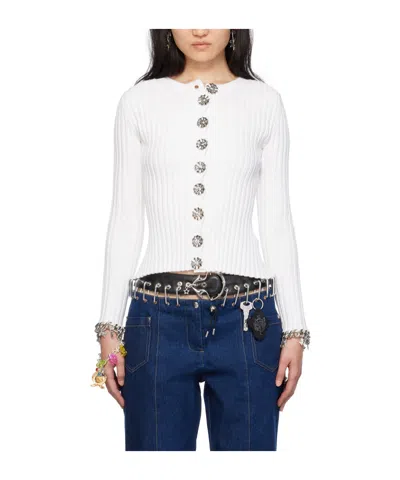 Chopova Lowena Daffy Ribbed Knitted Cardigan In White
