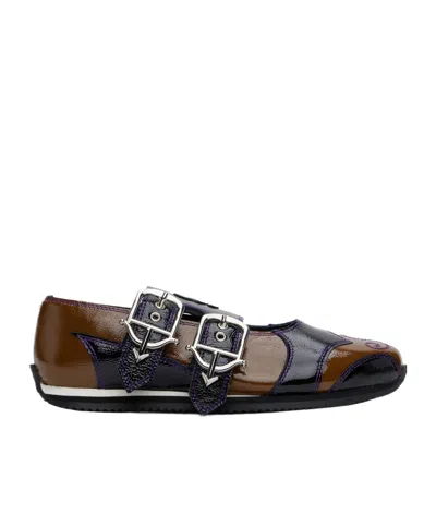 Chopova Lowena Doris Buckle Ballet Shoes In Black/brown