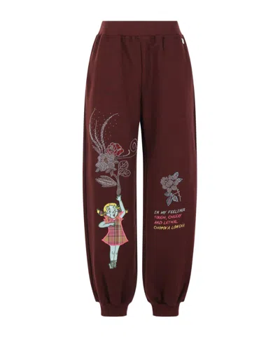 Chopova Lowena Embellished Graphic-print Track Pants In Burgundy
