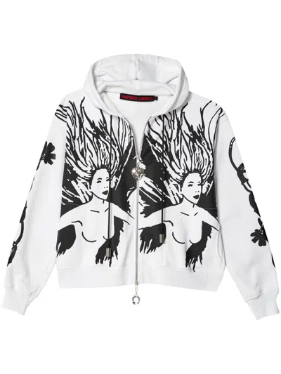 Chopova Lowena Fairy Girl Zipped Hoodie In White