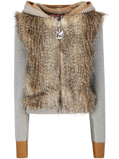 Chopova Lowena Faux Fur Zip Up In Brown