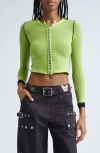 Chopova Lowena Fishnet Layered Crop Cardigan In Green