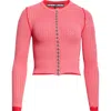 Chopova Lowena Fishnet Layered Crop Cardigan In Pink