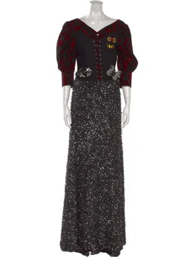 Pre-owned Chopova Lowena Floral Print Midi Length Dress In Black