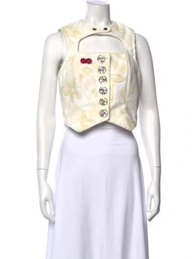 Pre-owned Chopova Lowena Floral Print Square Neckline Crop Top W/ Tags In Neutral