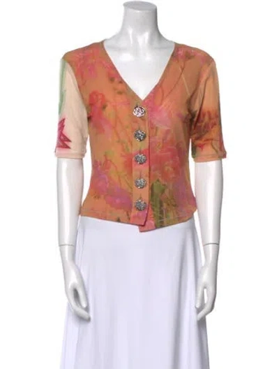 Pre-owned Chopova Lowena Floral Print V-neck Crop Top In Multi