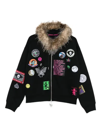 Chopova Lowena Fuz Fur-trimmed Patch-detail Hoodie In Multi