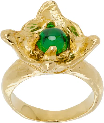 Chopova Lowena Gold Claw Ring In Gold And Green