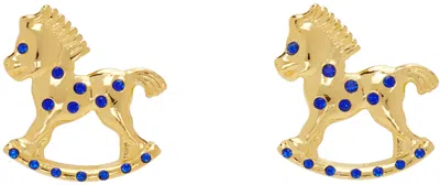 Chopova Lowena Gold Rocking Horse Earrings In Silver