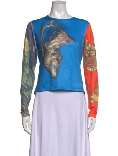 Pre-owned Chopova Lowena Graphic Print Crew Neck Top In Blue