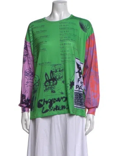 Pre-owned Chopova Lowena Graphic Print Crew Neck Top In Green