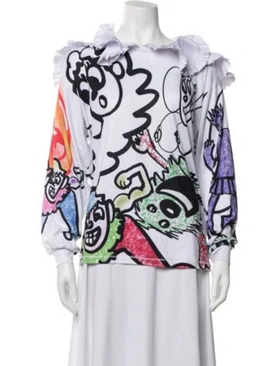 Pre-owned Chopova Lowena Graphic Print Crew Neck Top In White
