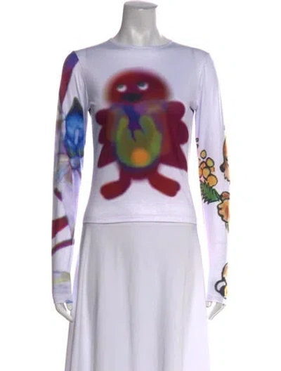 Pre-owned Chopova Lowena Graphic Print Crew Neck Top In White