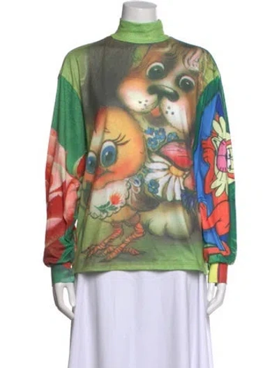 Pre-owned Chopova Lowena Graphic Print Mock Neck Top In Green