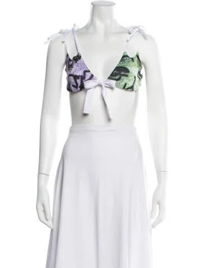 Pre-owned Chopova Lowena Graphic Print V-neck Crop Top W/ Tags In White