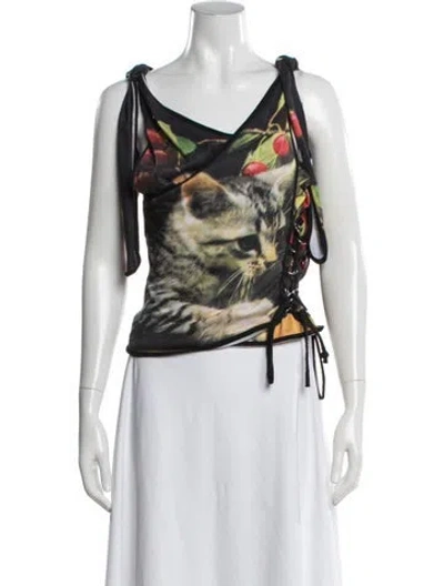 Pre-owned Chopova Lowena Graphic Print V-neck Top In Multicolor
