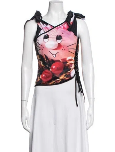 Pre-owned Chopova Lowena Graphic Print V-neck Top In White