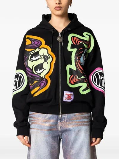 Chopova Lowena Graphic-print Zip-up Hoodie In Black