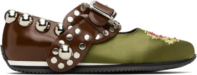 Chopova Lowena Green & Brown Spur Strap Mary Jane Ballerina Flats In Green And Brown
