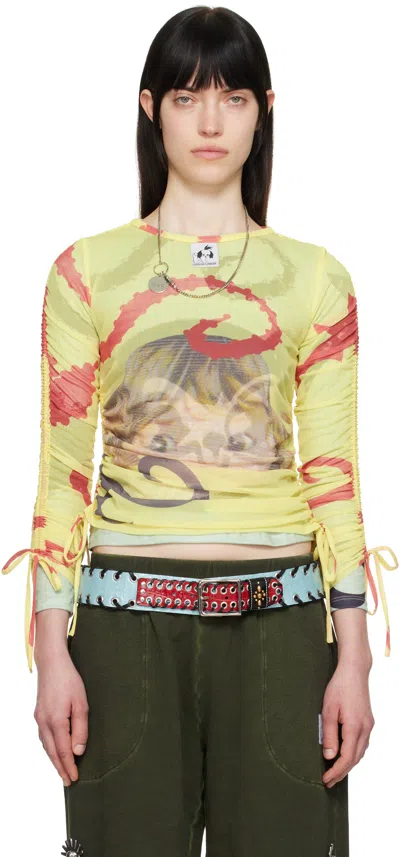 CHOPOVA LOWENA GREEN & YELLOW SAM CAT BALLAST LONG SLEEVE T-SHIRT