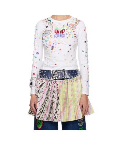 Chopova Lowena Handmade Beaded Crew Neck T-shirt In White
