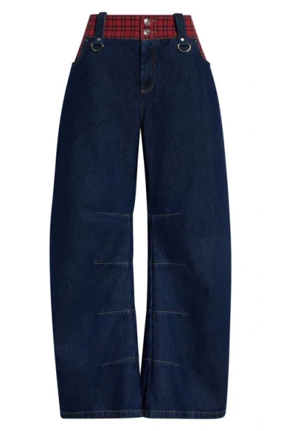 Chopova Lowena High Waist Plaid Apple Bottom Wide Leg Jeans In Blue