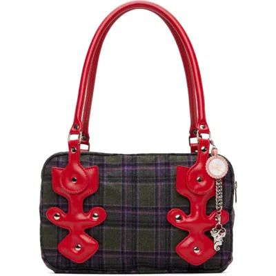 Chopova Lowena Khaki Missish Tartan Bag In Purple And Green Tar