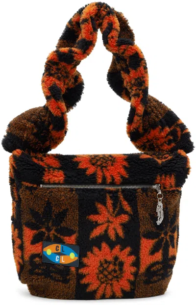 Chopova Lowena Kids Orange & Black Sunflower Fleece Bag In Brown