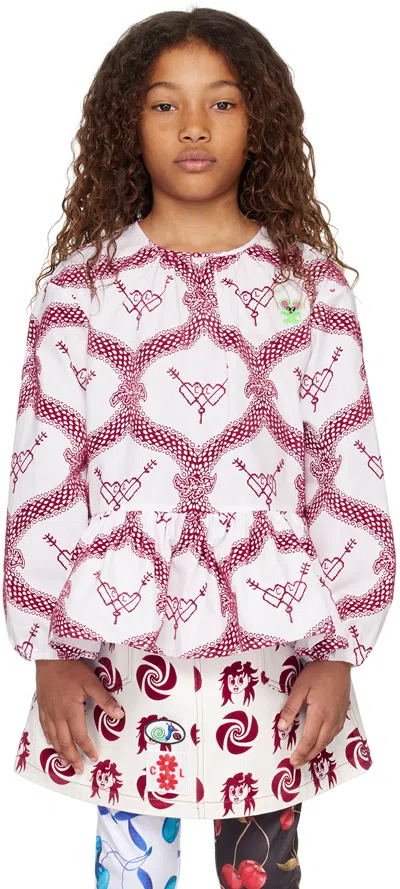 Chopova Lowena Kids White Cl Heart Top In Red And White
