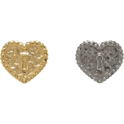 Chopova Lowena Locked Heart Stud Earrings In Gold And Silver