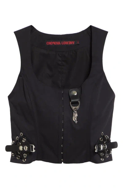 Chopova Lowena Leather-appliqué Cropped Top In Black
