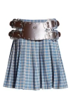 CHOPOVA LOWENA CHOPOVA LOWENA MARSHAL PLAID BELTED DENIM SKIRT