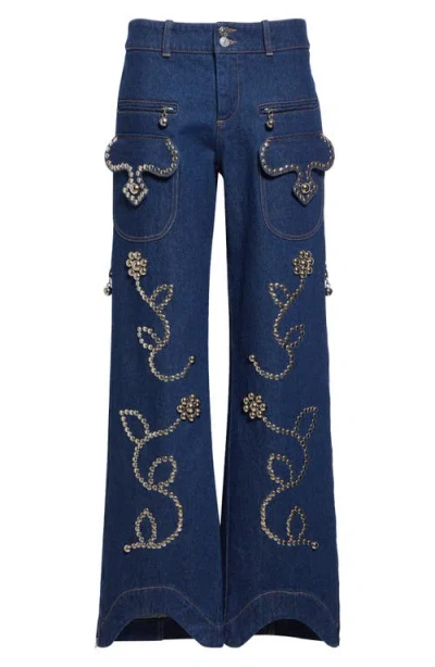 Chopova Lowena Moppy Charm Wide Leg Jeans In Blue
