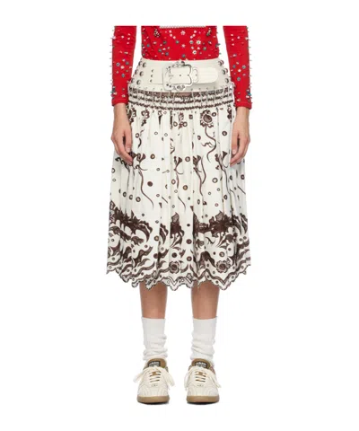 Chopova Lowena Mountaineering Button Mid-length Skirt In White/brown